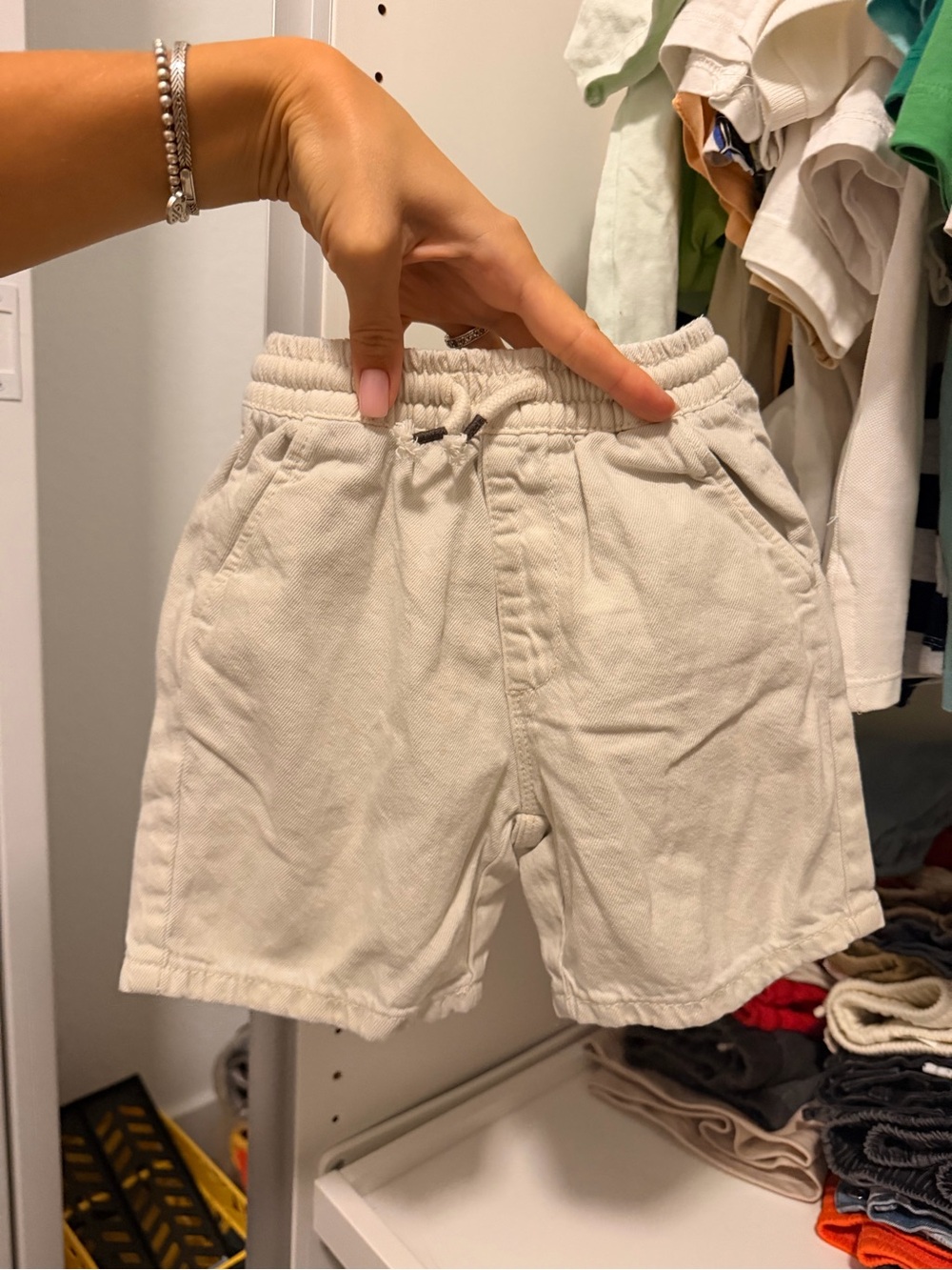 Zara toddler Casual Drawstring boys 2/3 years denim Shorts in Light Beige